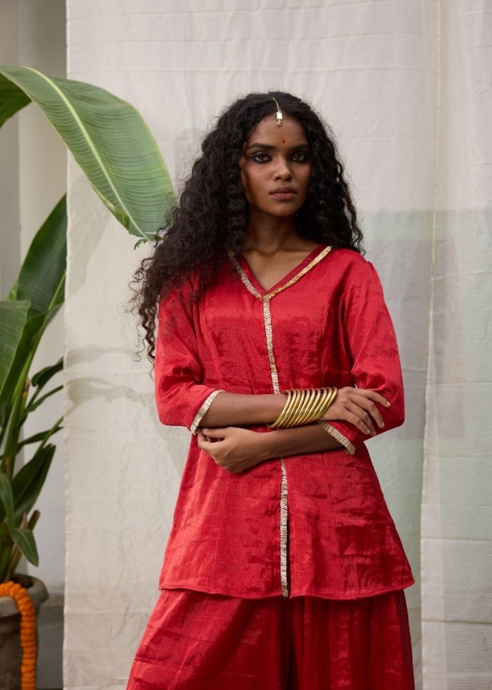 Red Dhara Kurta Top