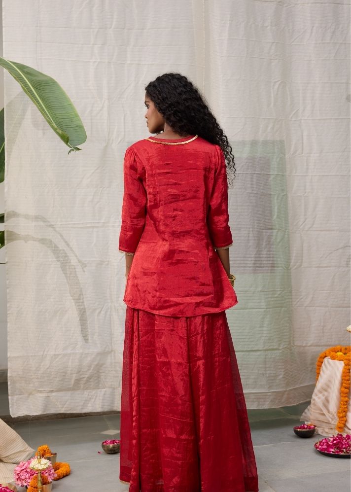 Red Dhara Kurta Top