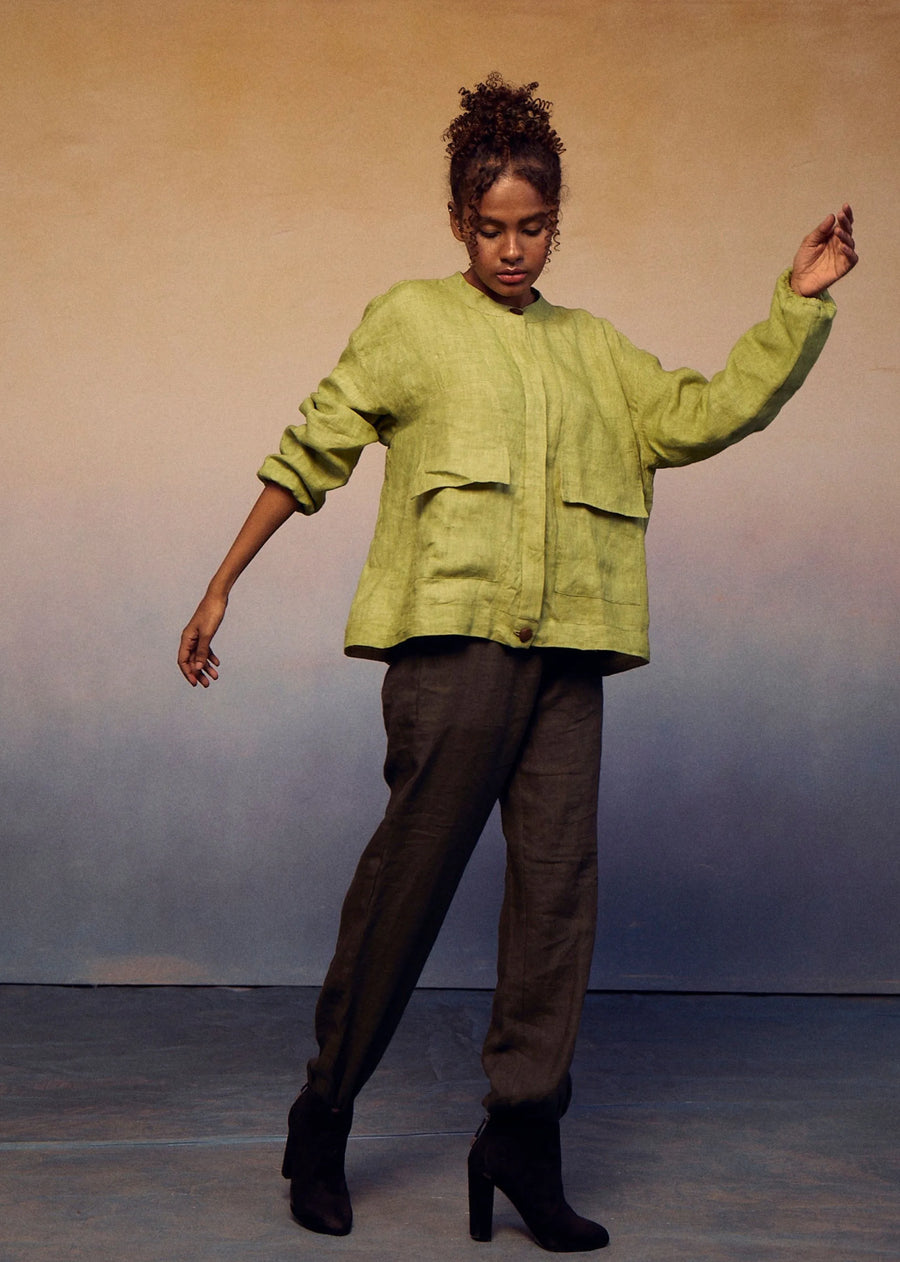 A Model Wearing Multicolor LINEN Shacket, curated by Only Ethikal