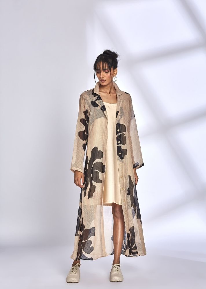 A Model Wearing Multicolor Cotton Silk Lana Dress, curated by Only Ethikal