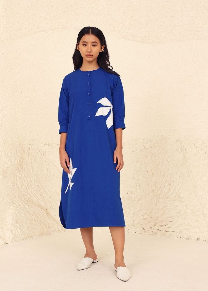 A Model Wearing Blue Cotton Wiona Solid Dress, curated by Only Ethikal