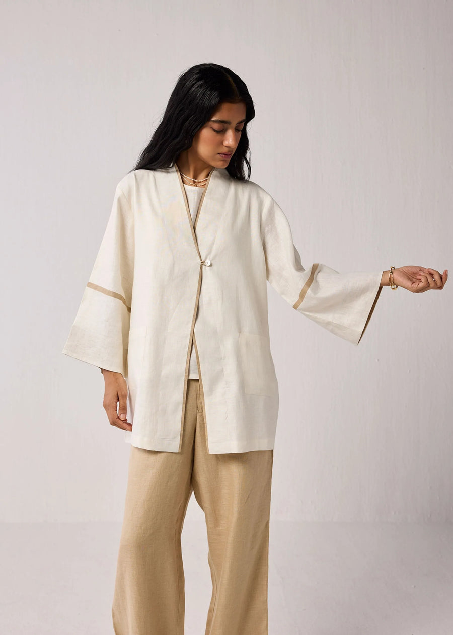 Relaxed Fit Hemp Overlay With Flared Sleeves In Off-White