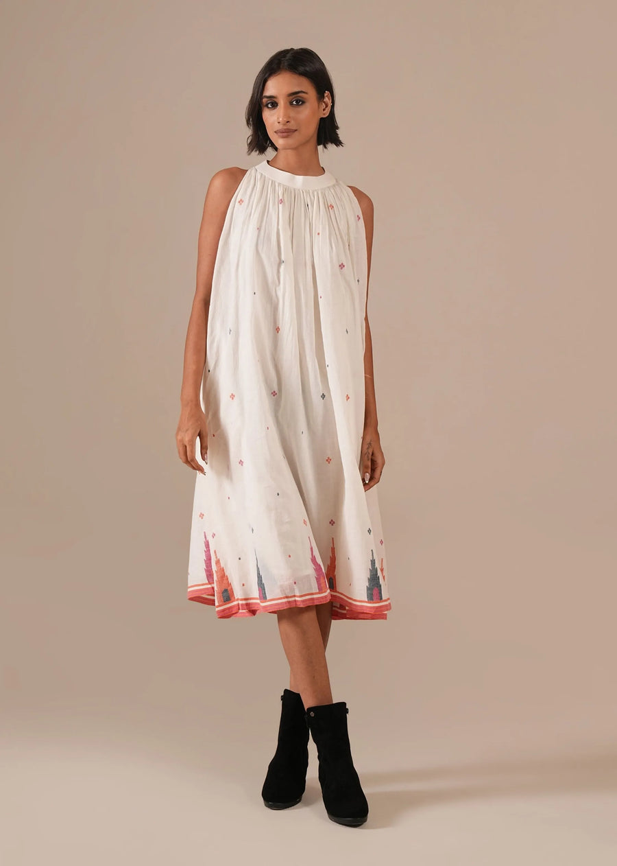 A Model Wearing Multicolor Pure Cotton Ivory Lyra Dress, curated by Only Ethikal