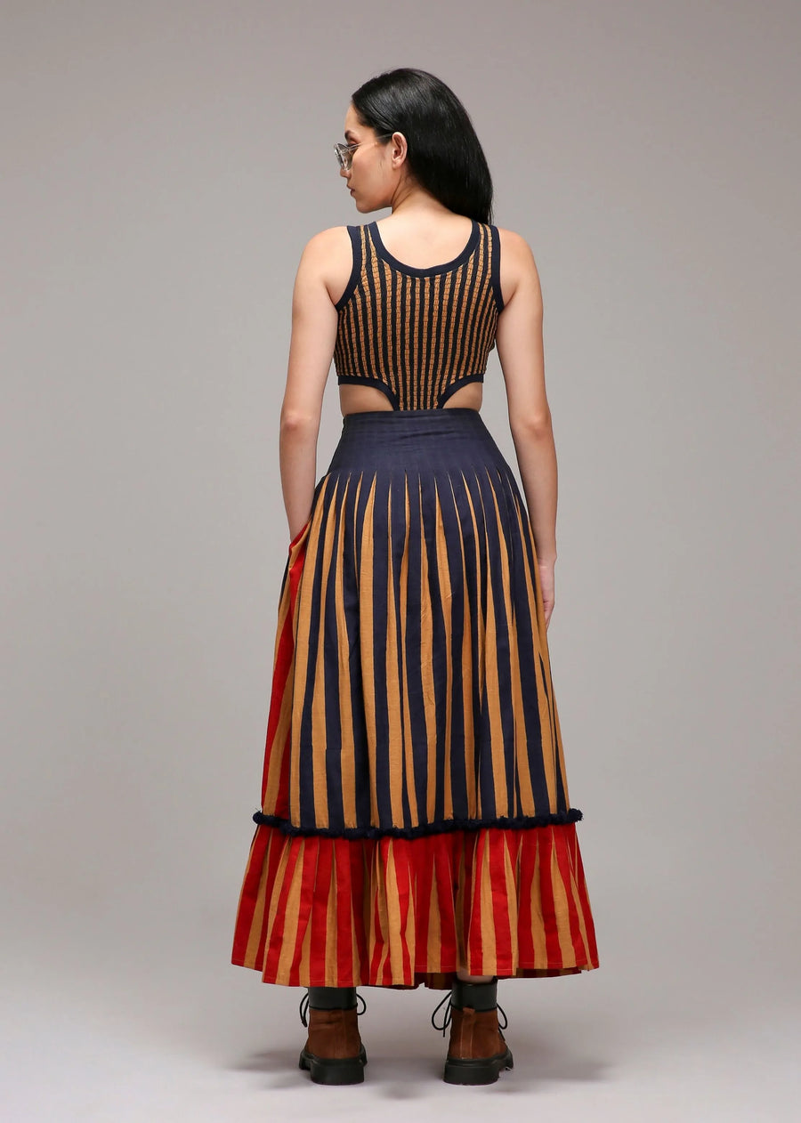 Tan-Brown Bodysuit Dual Striped Skirt Set (2 Pcs)