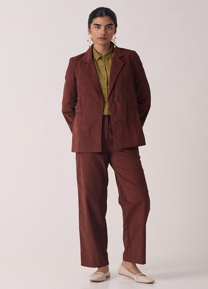 A Model Wearing Brown Organic Cotton Nellie Brown Corduroy Jacket Set , curated by Only Ethikal