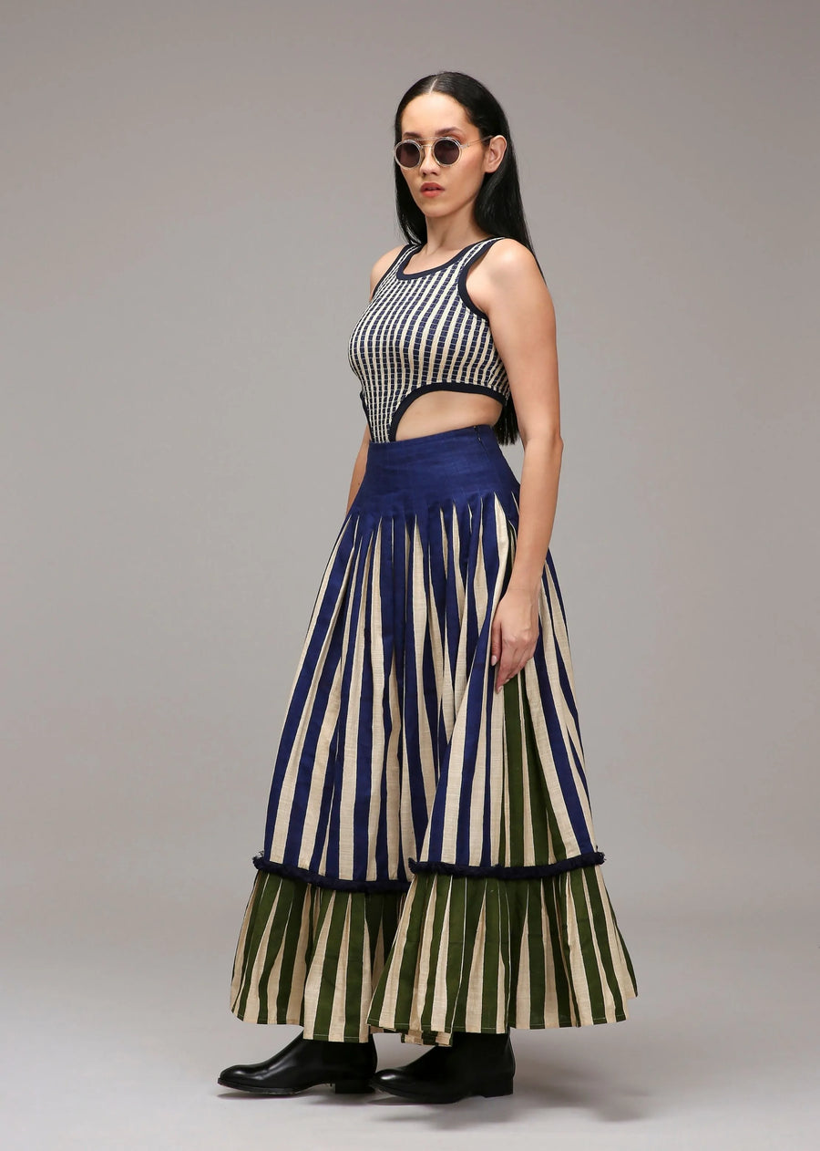 Egg-Shell Bodysuit Dual Striped Skirt Set (2 Pcs)