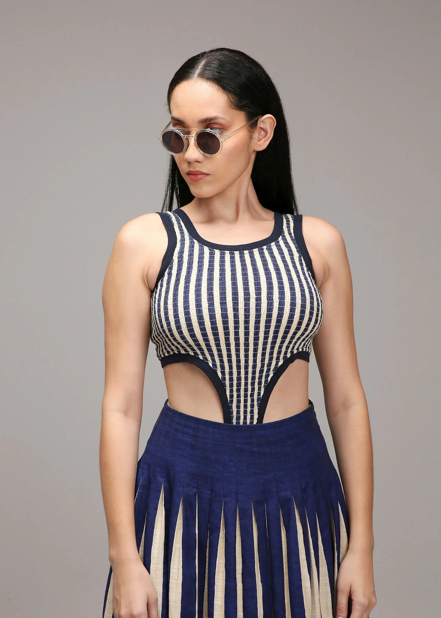 Egg-Shell Bodysuit Dual Striped Skirt Set (2 Pcs)