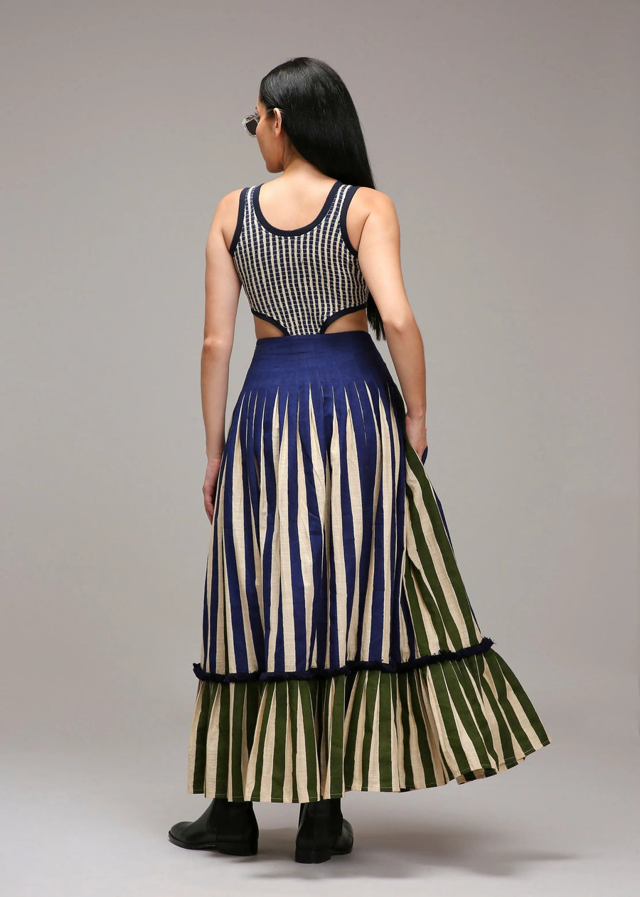 Egg-Shell Bodysuit Dual Striped Skirt Set (2 Pcs)