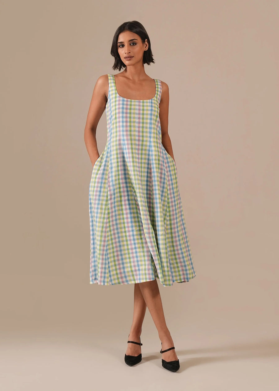 A Model Wearing Multicolor Pure Cotton Sage Glow Dress, curated by Only Ethikal