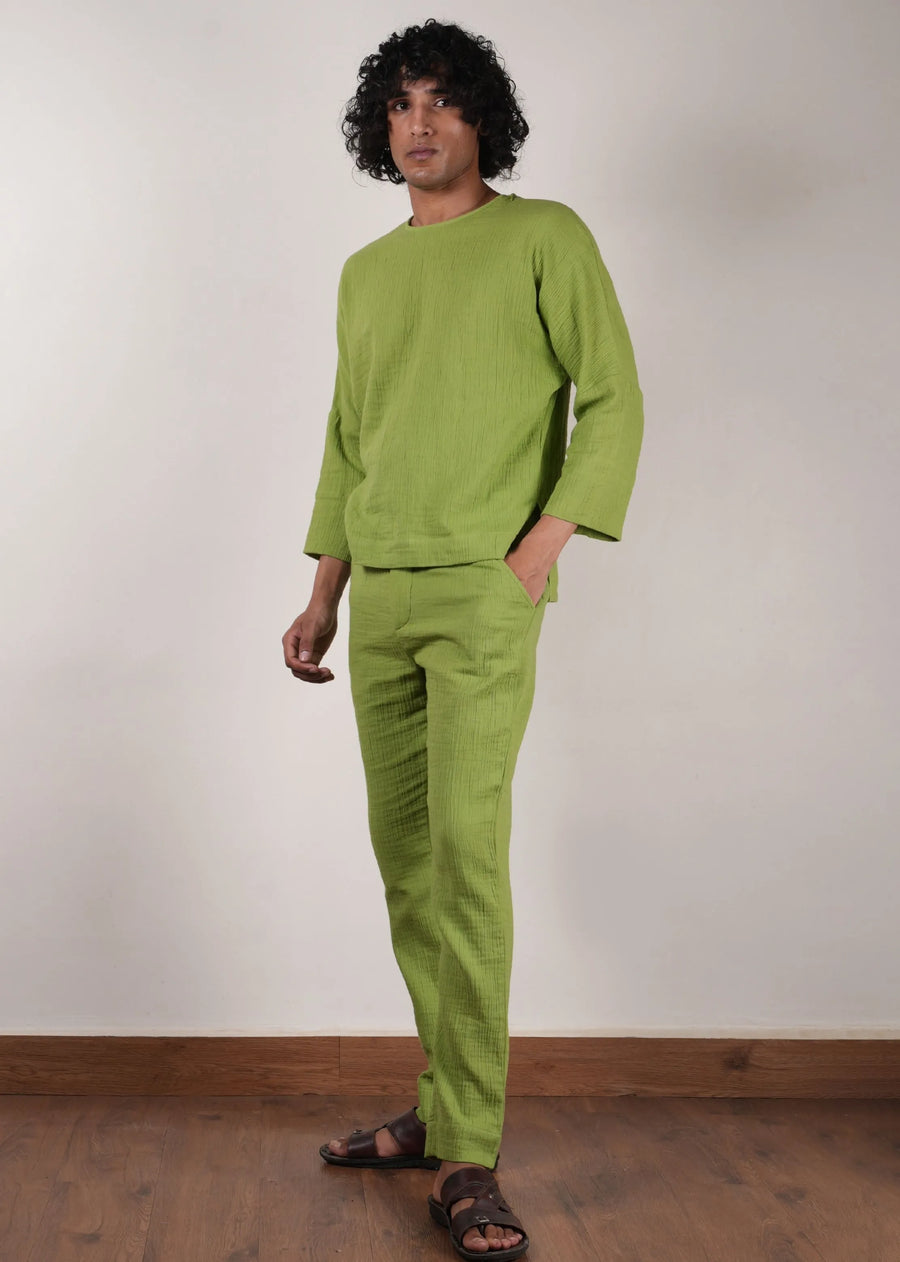 Men'S Crush Cotton Green Pants