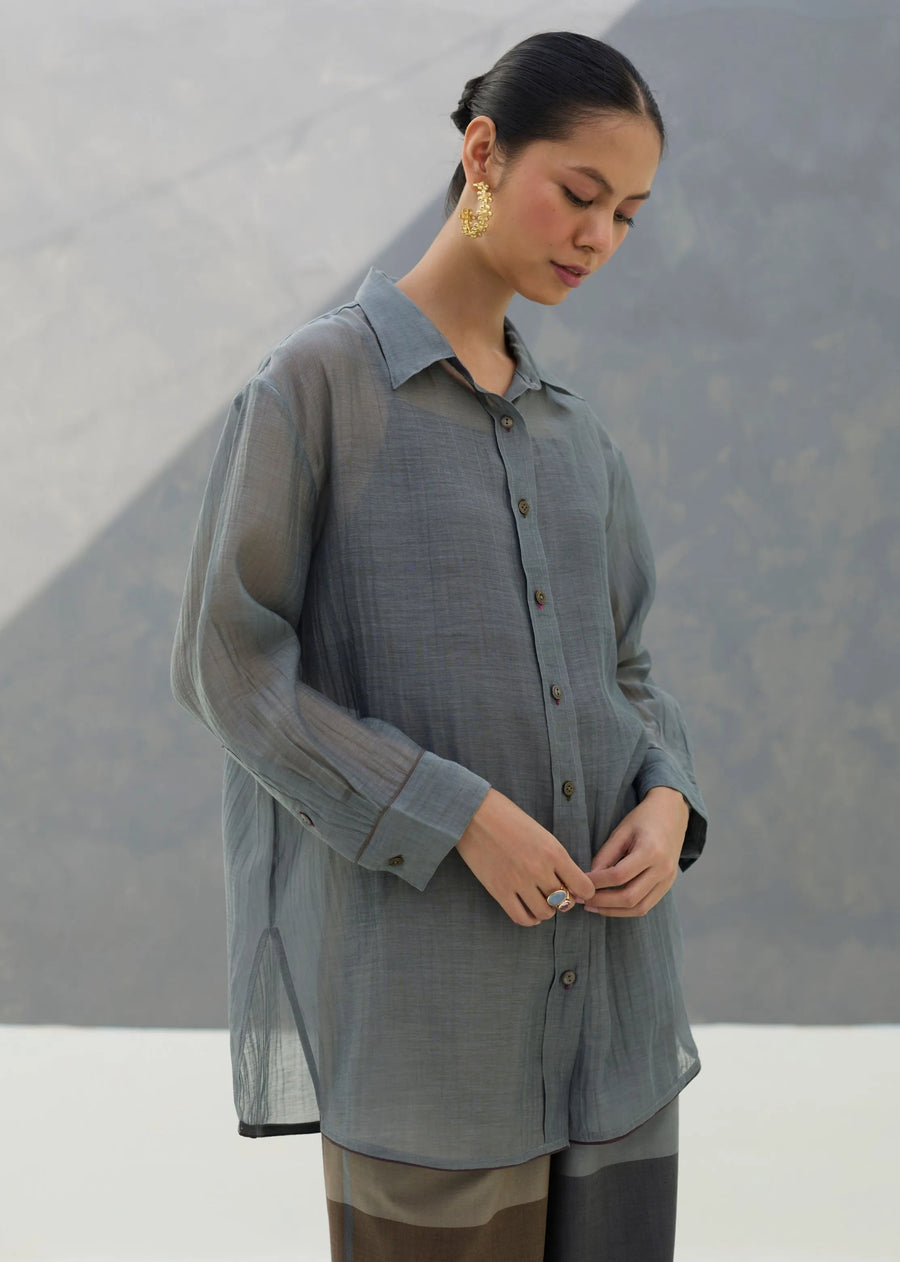 Nazo Sheer Silk Chanderi Shirt - Grey