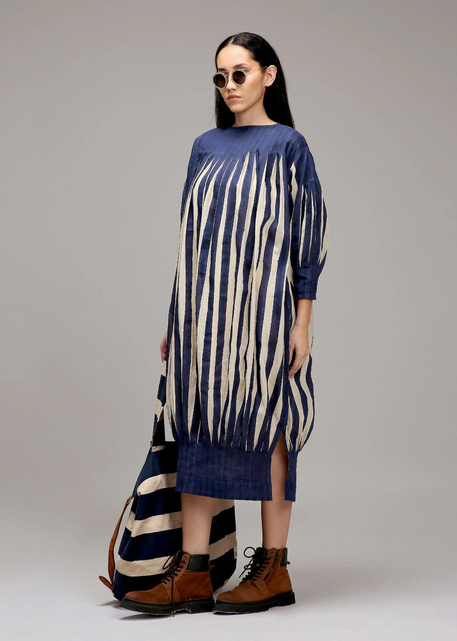 Egg-Shell Blue Striped Balloon Dress