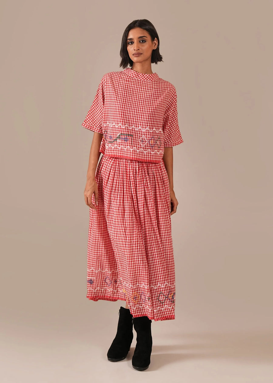 A Model Wearing Red Pure Cotton Ember Shore Co-Ord Set, curated by Only Ethikal