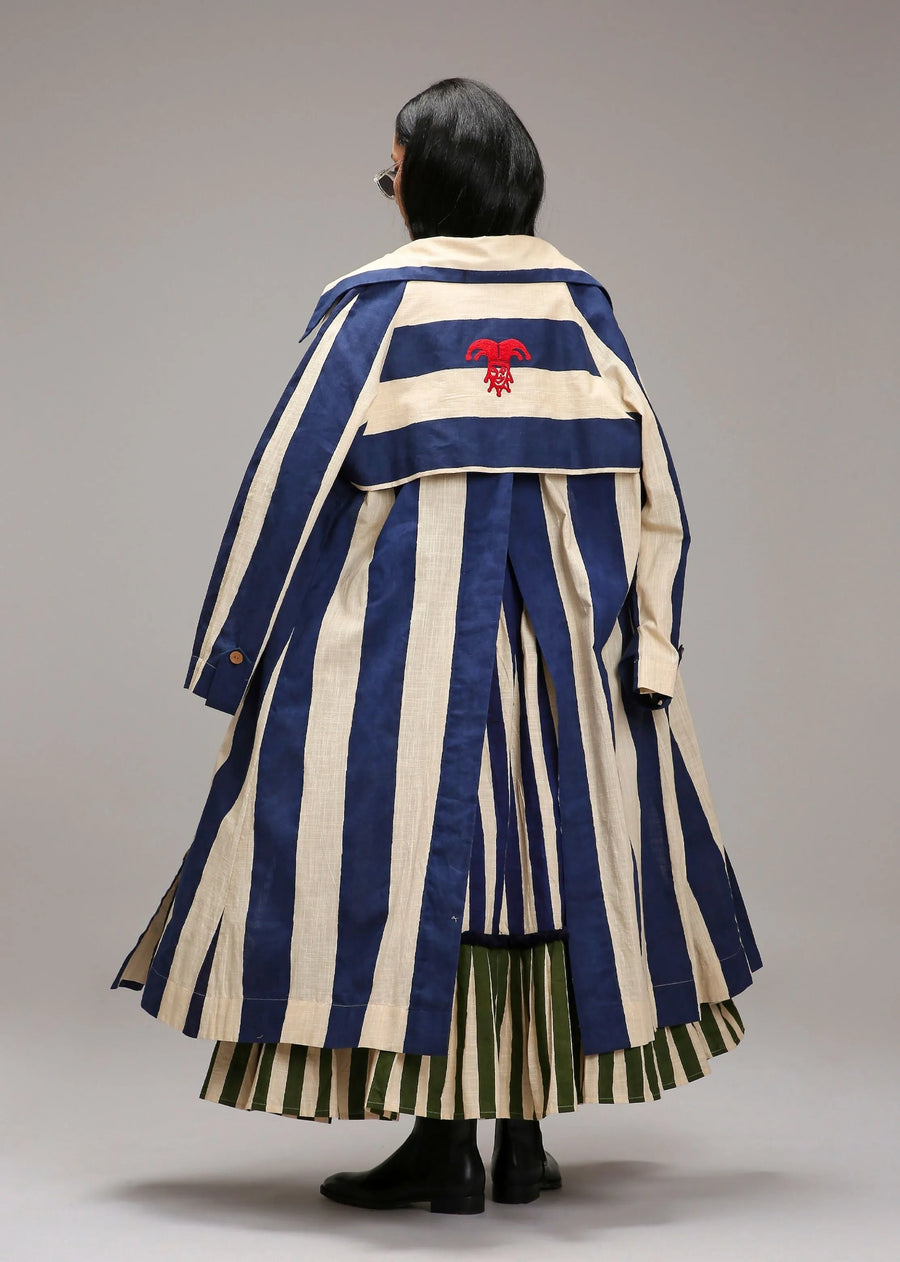 Egg-Shell Trench Bodysuit Dual Striped Skirt Set (3 Pcs)