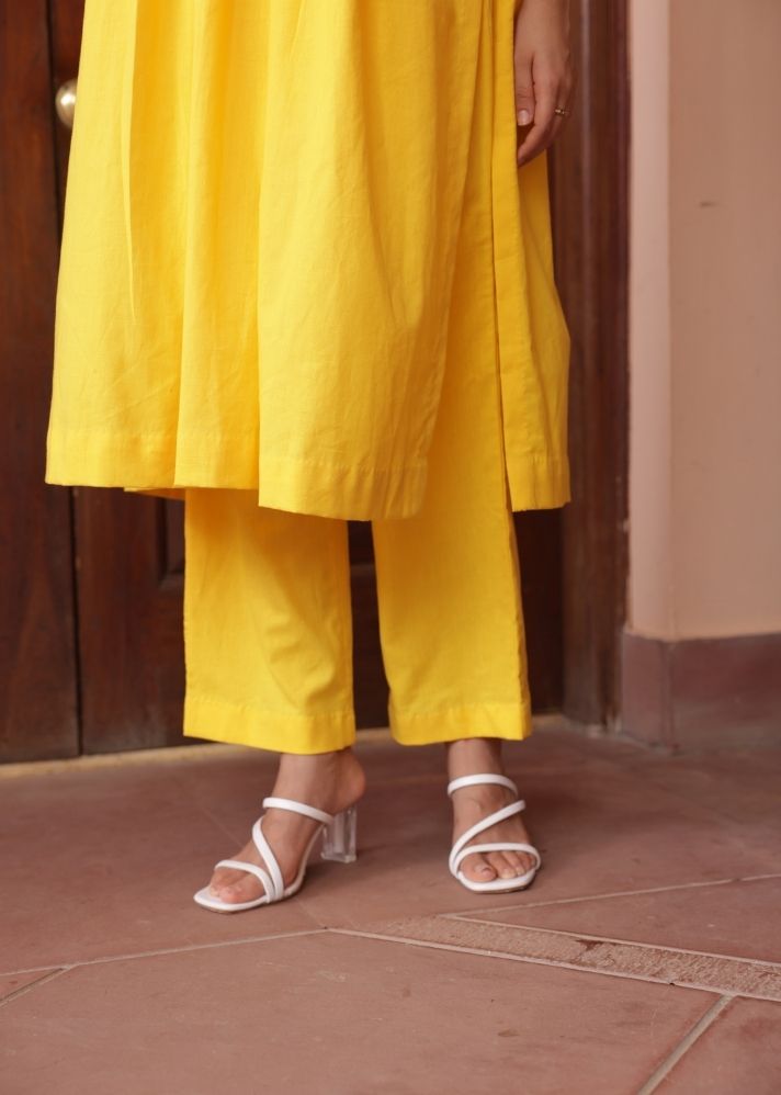 A Model Wearing Yellow Organic Cotton Iris Pants- Yellow, curated by Only Ethikal