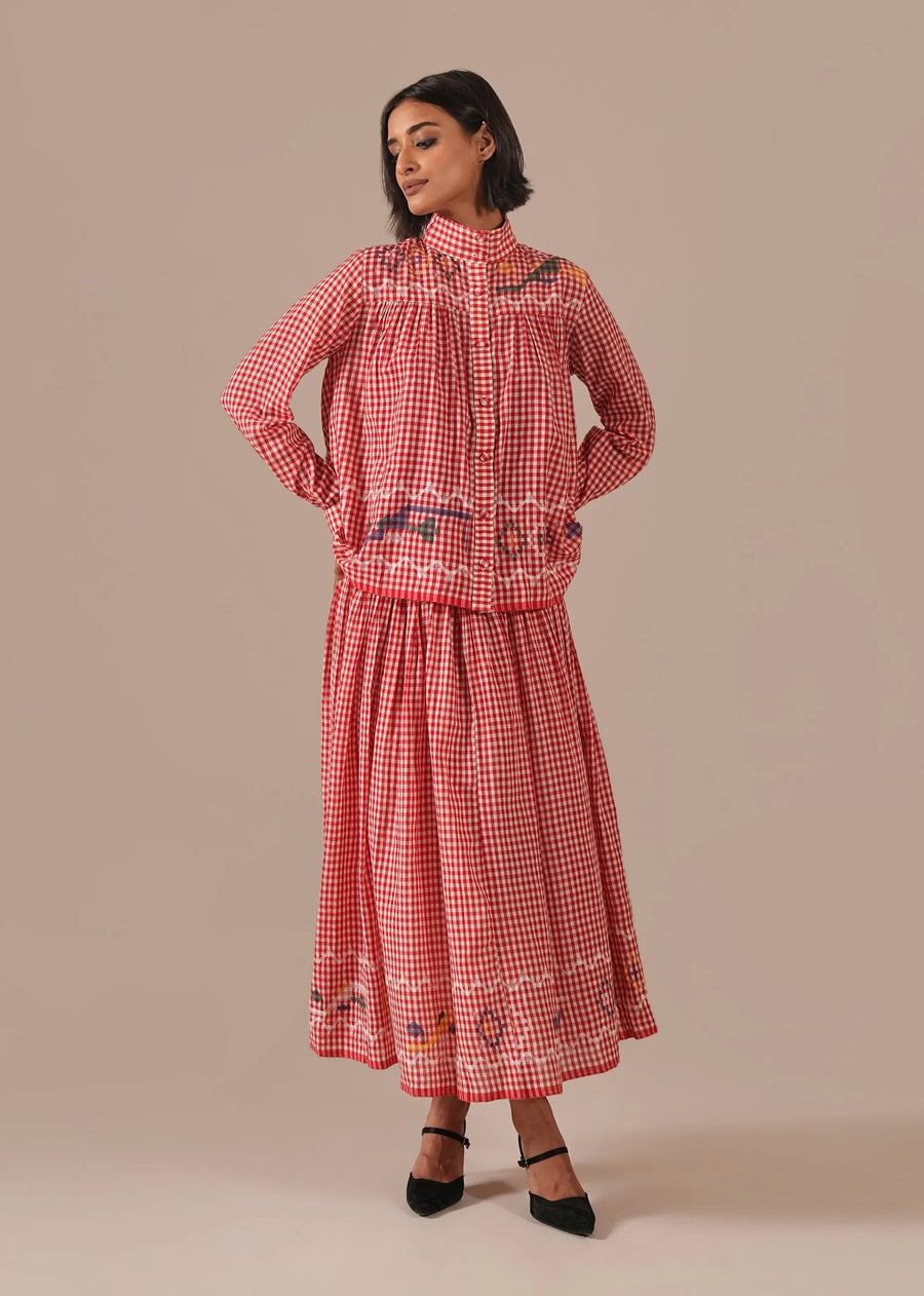 A Model Wearing Red Pure Cotton Ember Song Co-Ord Set, curated by Only Ethikal