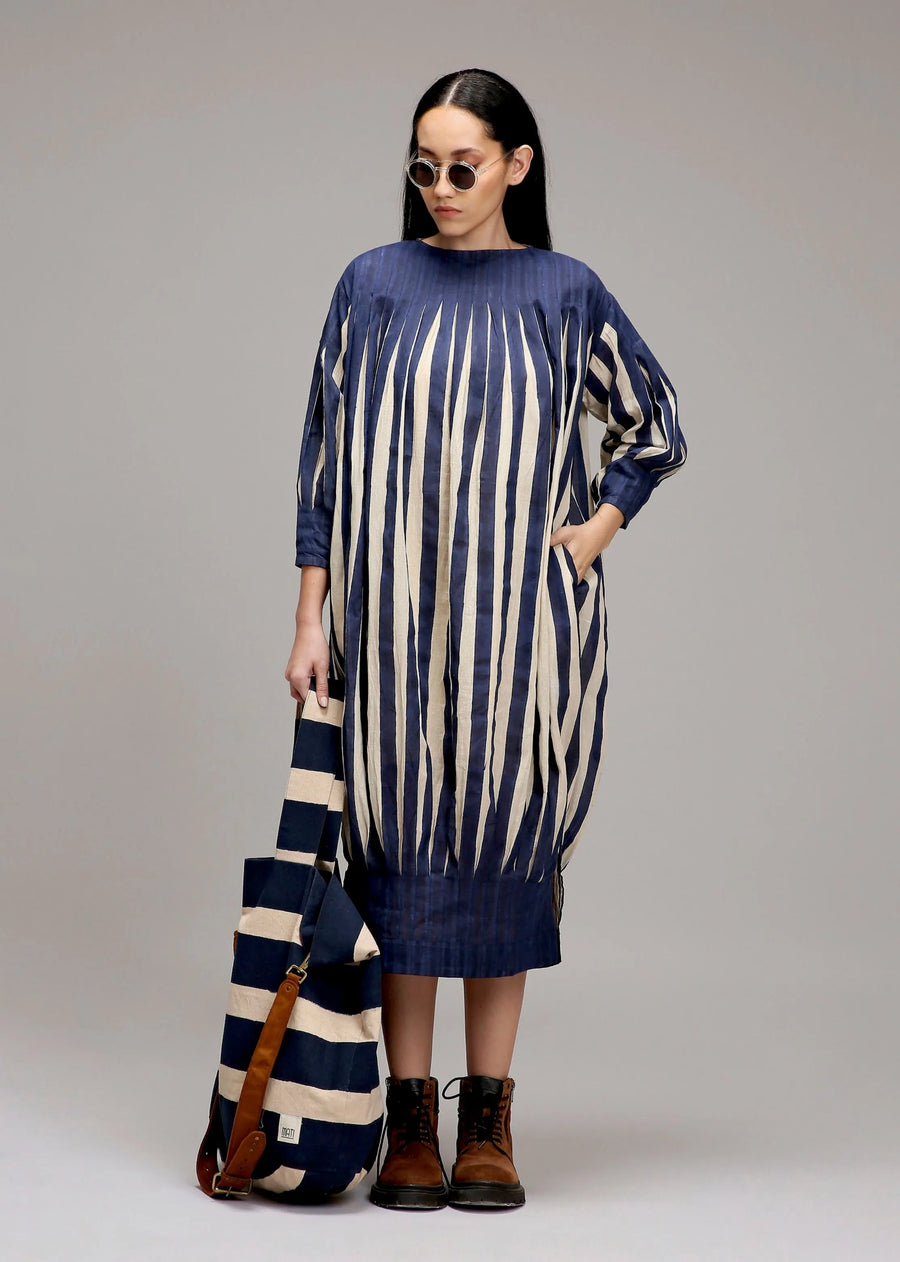 Egg-Shell Blue Striped Balloon Dress