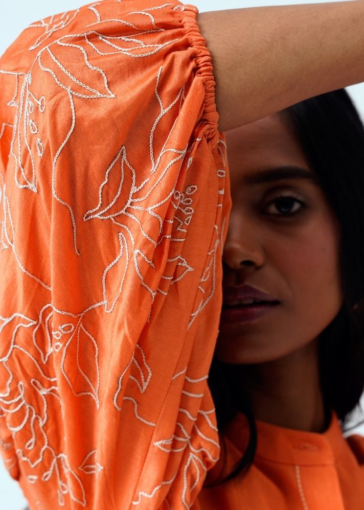 A Model Wearing Orange Handloom Cotton Oba Set 2, curated by Only Ethikal