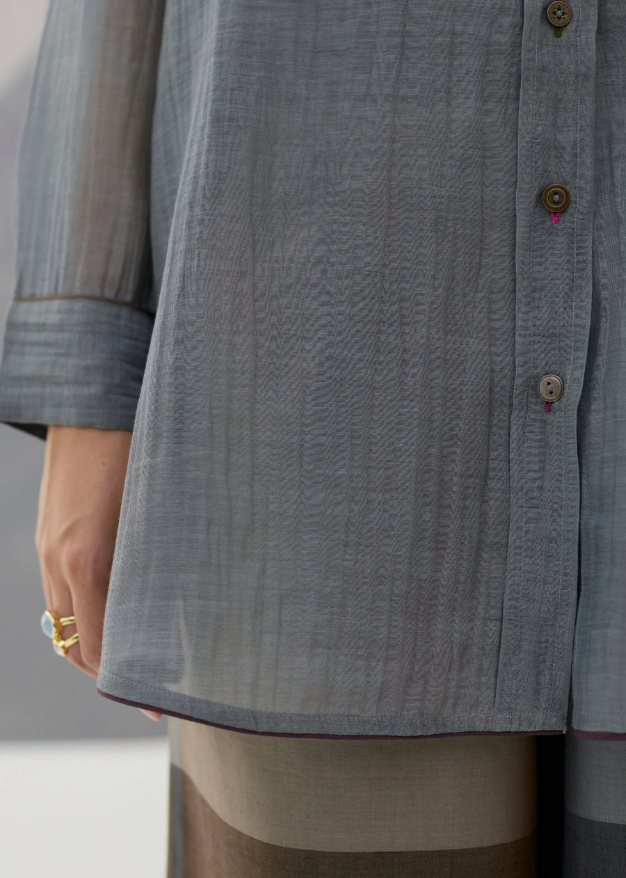 Nazo Sheer Silk Chanderi Shirt - Grey
