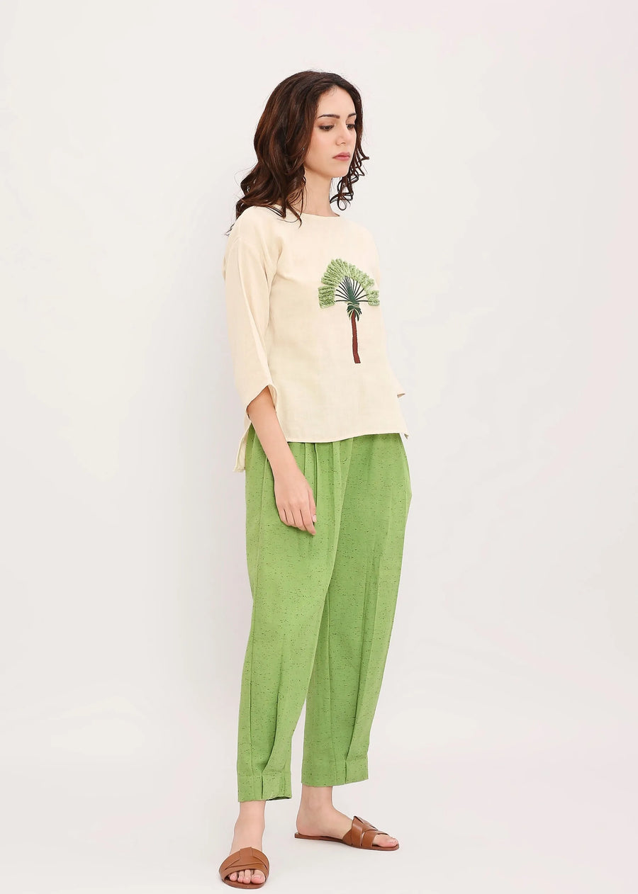 Coco Cream Embroidered Top & Pants Set (2 Pcs)