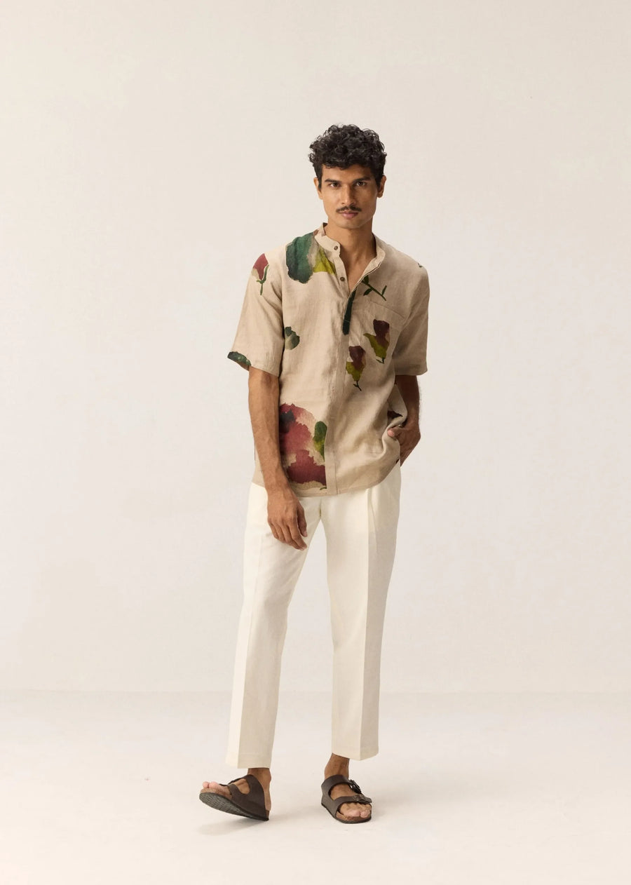 A Model Wearing White Linen Clay Stem Shirt, curated by Only Ethikal