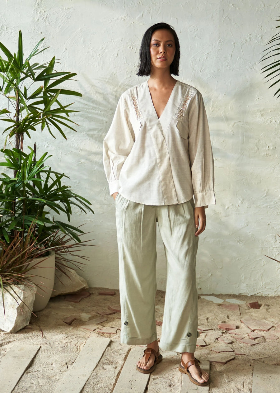 A Model Wearing White Pure Cotton Salty Cashew Shirt, curated by Only Ethikal