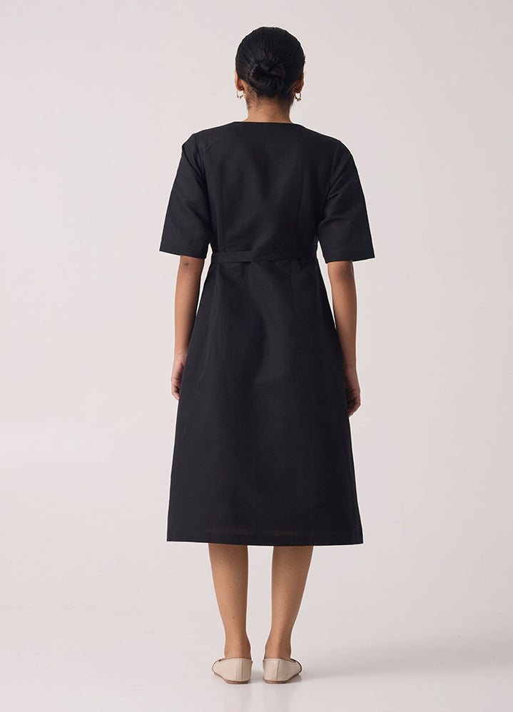 Arandi Black Wrap Dress With Sleeves