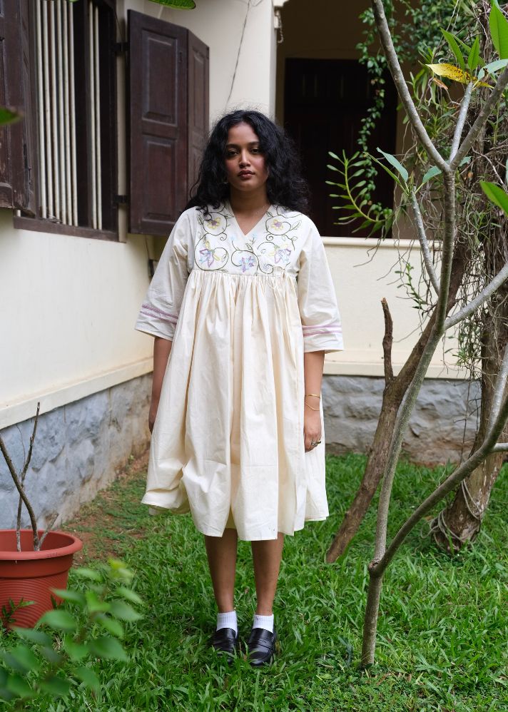 A Model Wearing Multicolor Pure Cotton Sonnet 94 Dress, curated by Only Ethikal