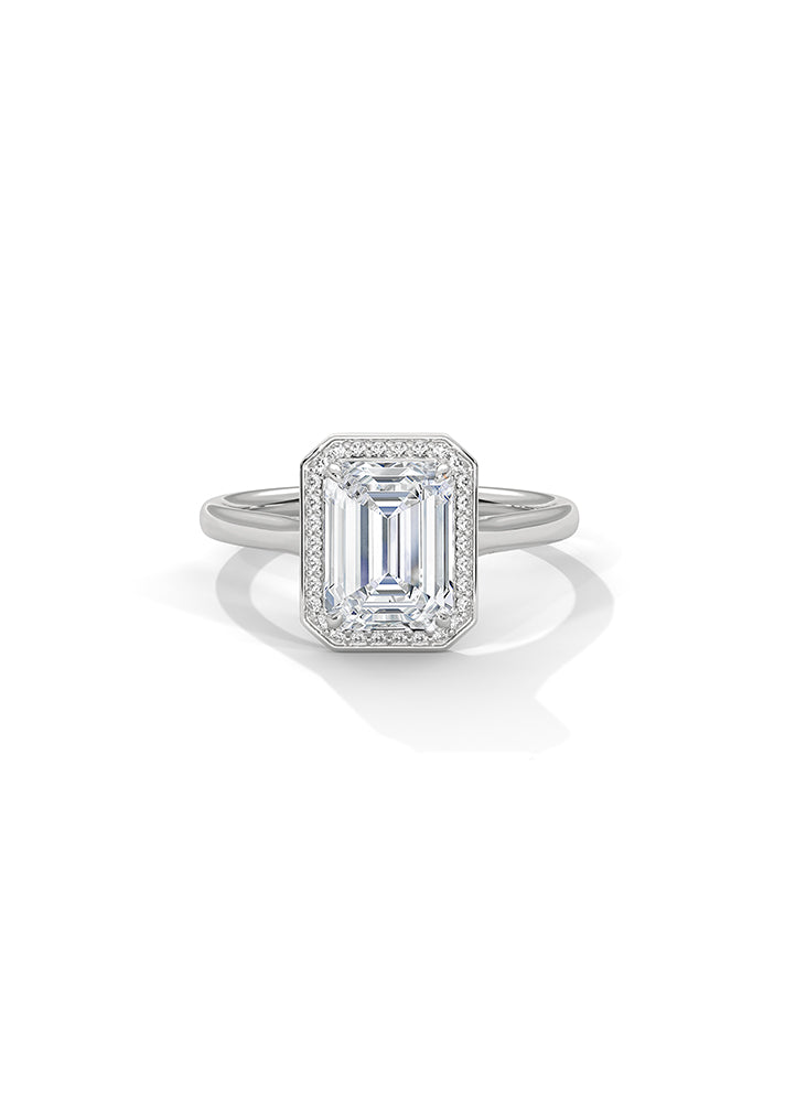 Emerald Cut Solitaire Ring With 30 Diamonds-Cat0125