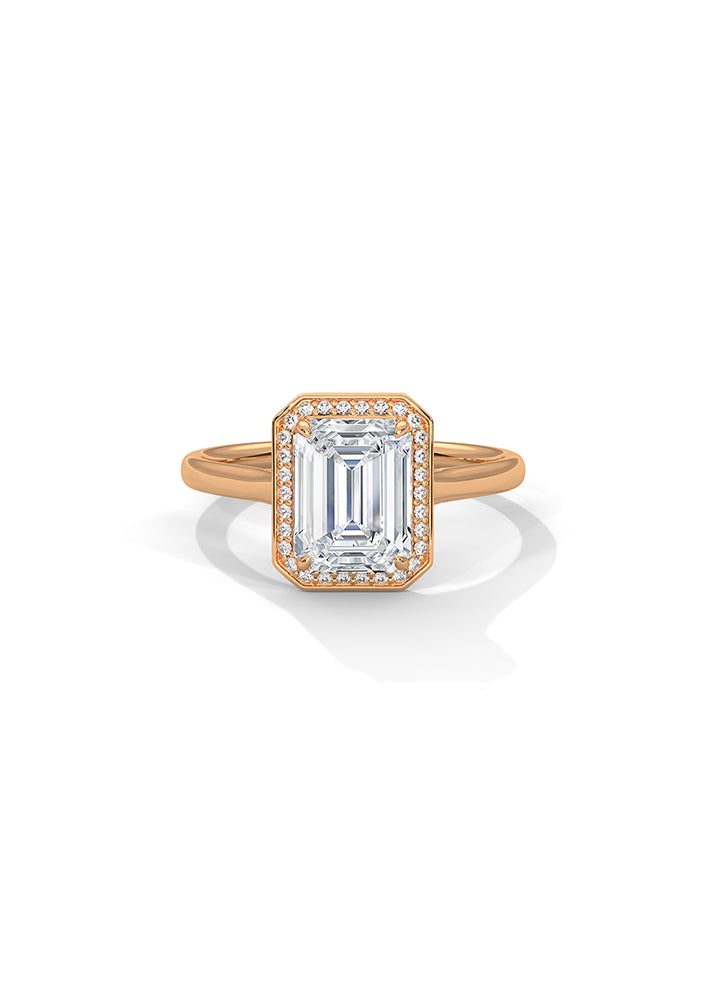 Emerald Cut Solitaire Ring With 30 Diamonds-Cat0125