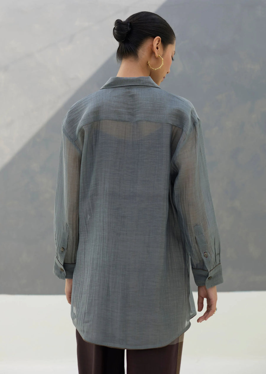 Nazo Sheer Silk Chanderi Shirt - Grey