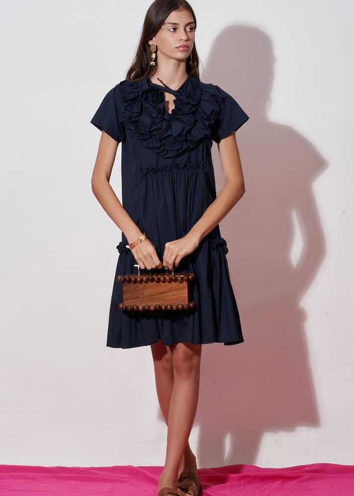 A Model Wearing Black Pure Cotton Eliza Navy Dress, curated by Only Ethikal