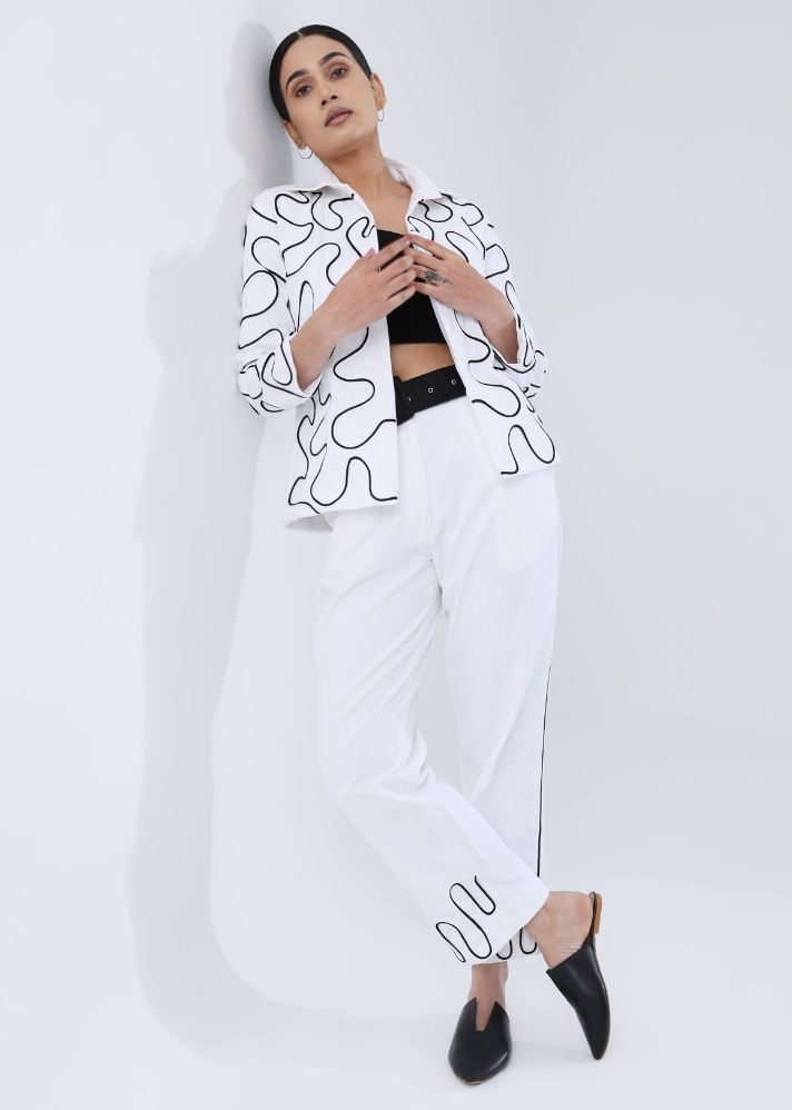 A Model Wearing White Cotton Twill Opal Pants, curated by Only Ethikal