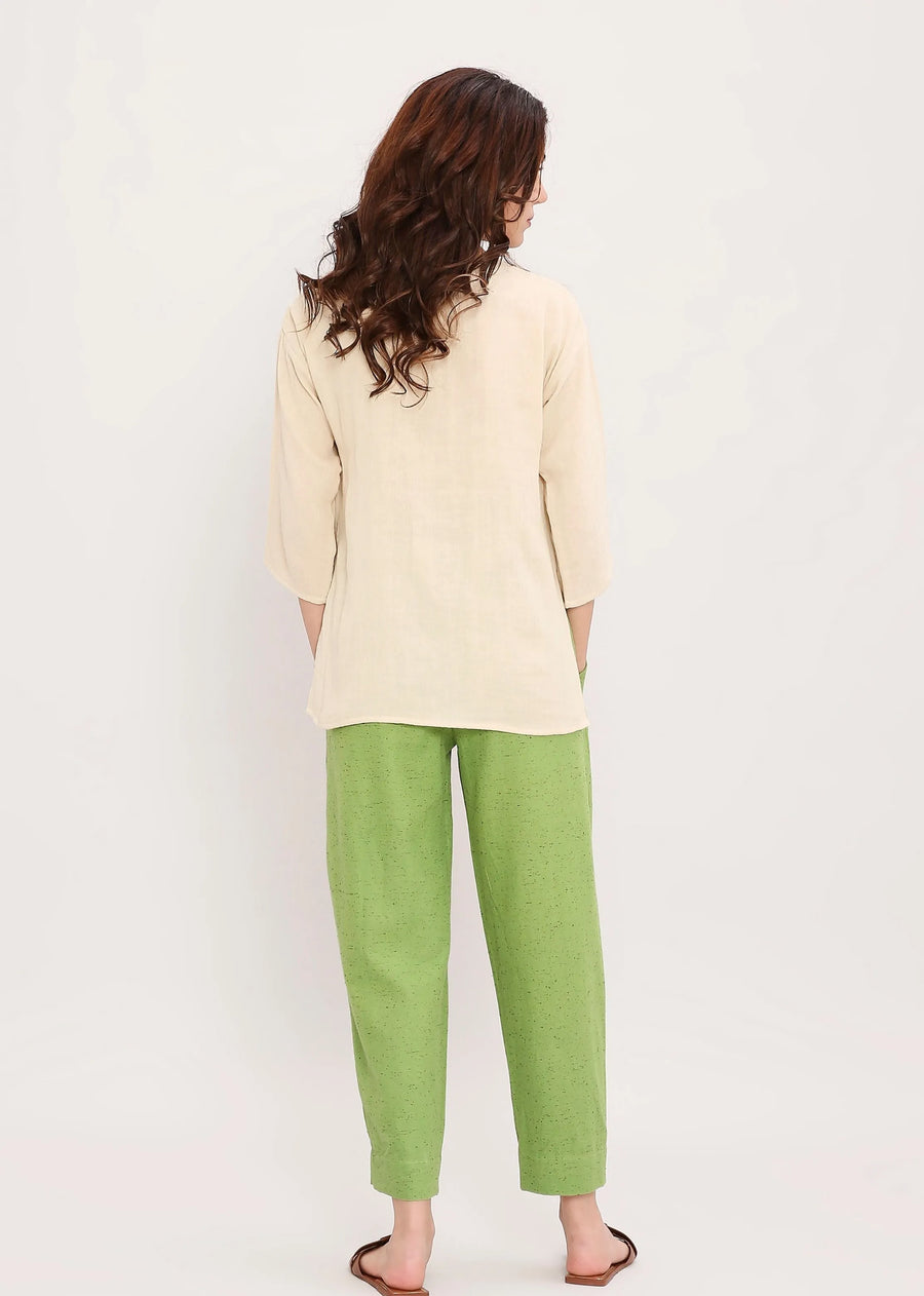 Green Textured Cotton Dotted Pants