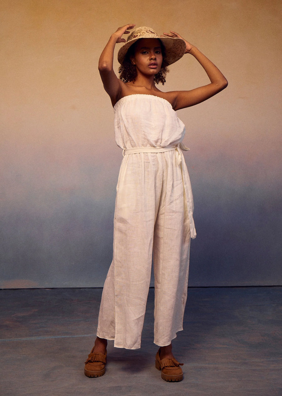 A Model Wearing Multicolor LINEN Tube Jumpsuit, curated by Only Ethikal