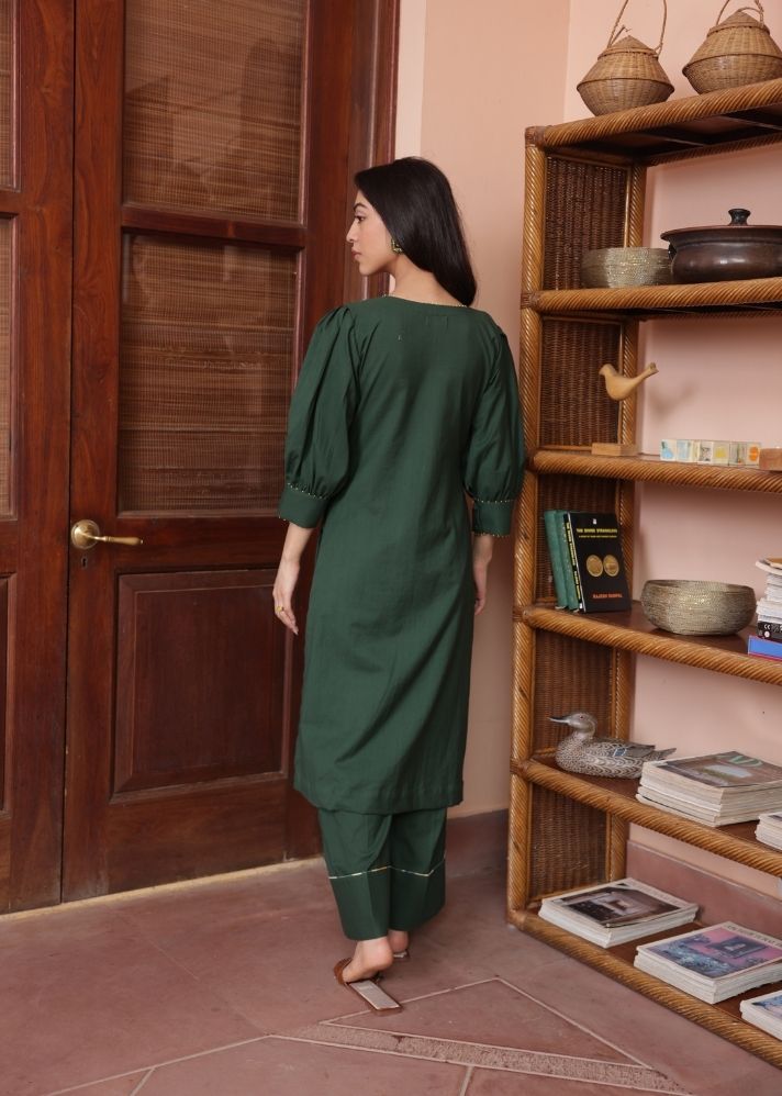 A Model Wearing Green Organic Cotton Fluid Pants- Green , curated by Only Ethikal