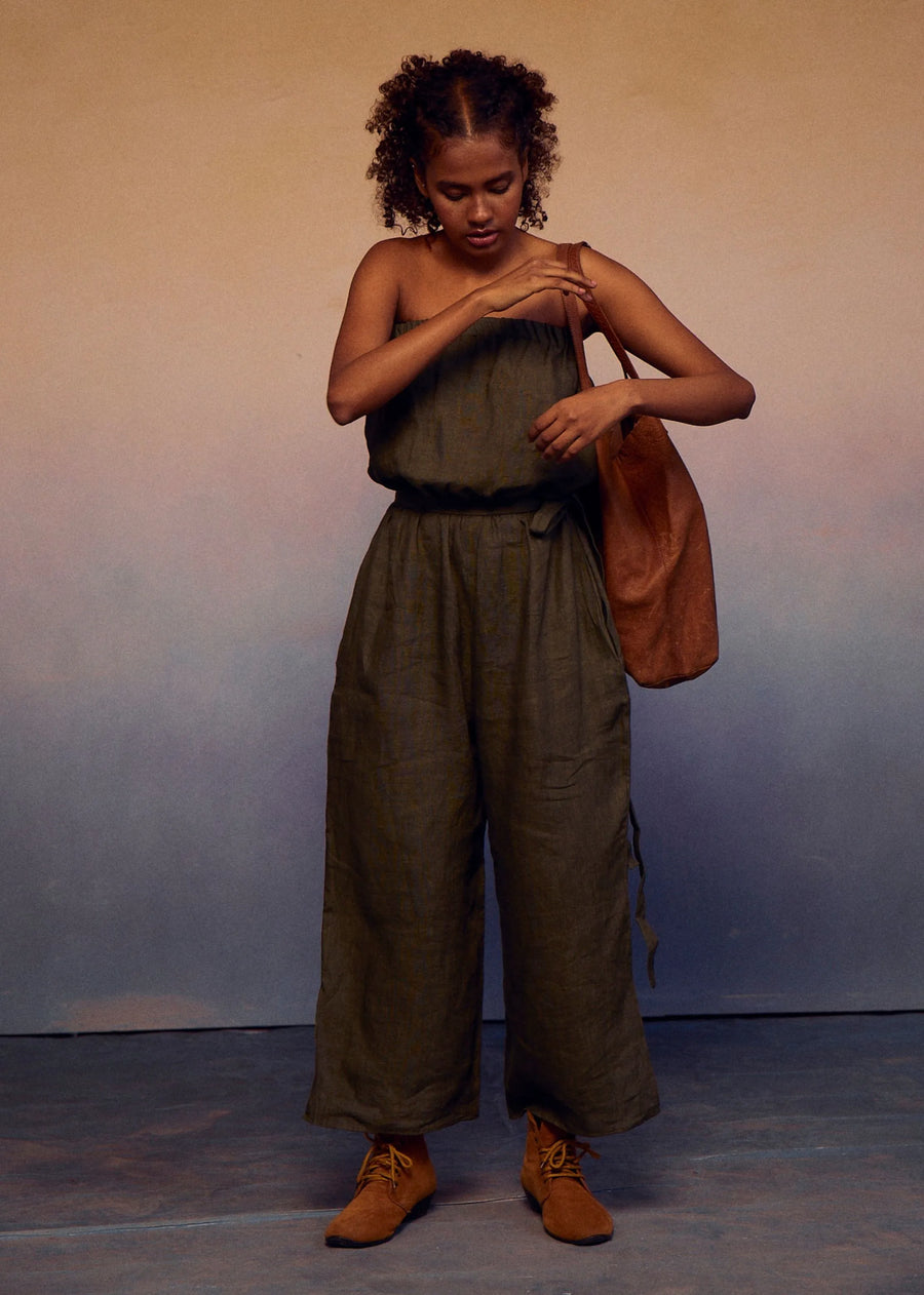 A Model Wearing Multicolor LINEN Tube Jumpsuit, curated by Only Ethikal