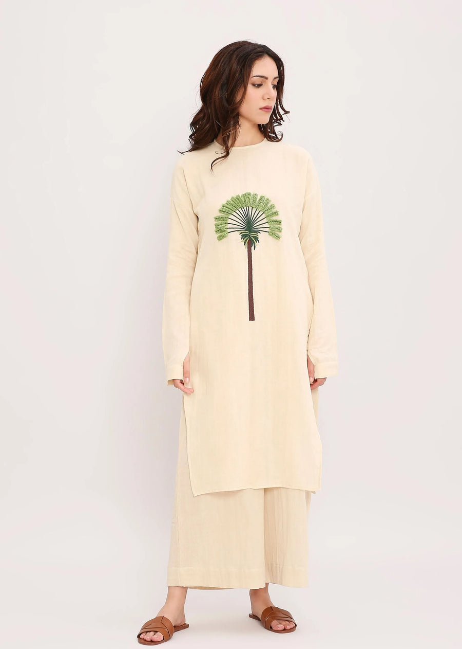 Coco Cream Embroidered Coord Set (2 Pcs)