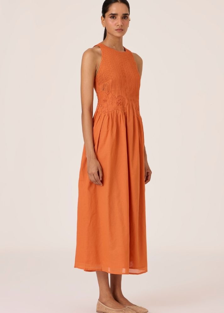 Amani Apricot Embroidered Dress