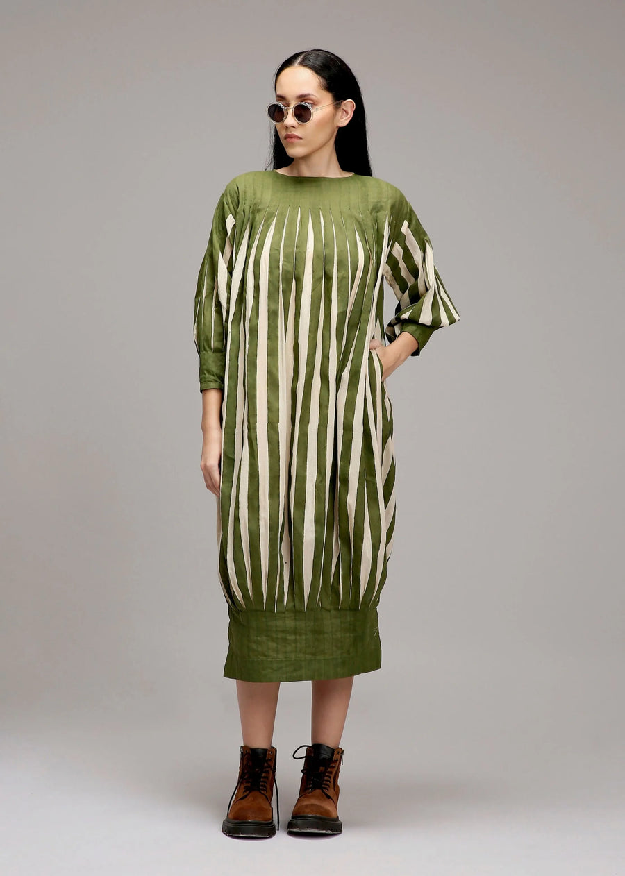 Egg-Shell Green Striped Balloon Dress