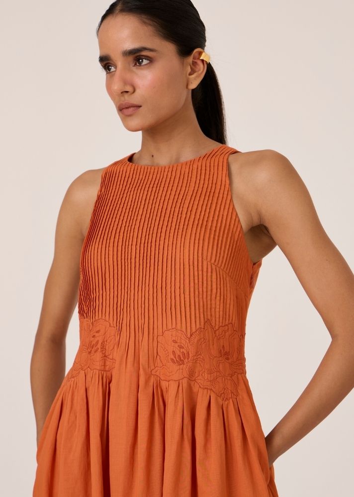 Amani Apricot Embroidered Dress