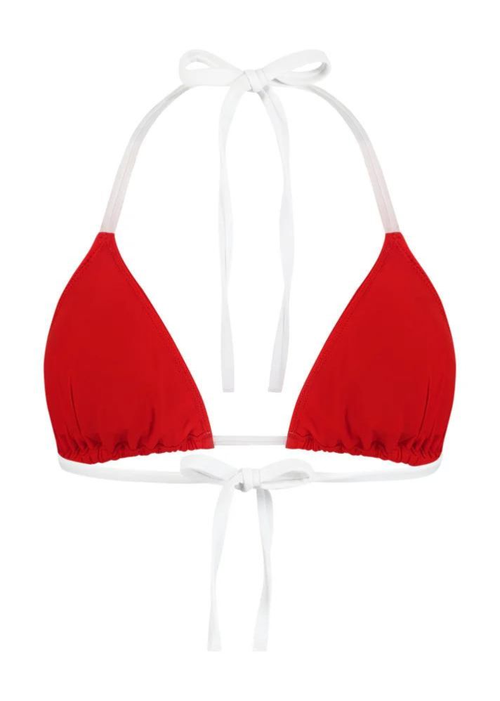 A Model Wearing Multicolor Econyl Anka Triangle Bra Red / White, curated by Only Ethikal