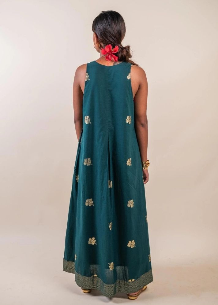 A Model Wearing Green Pure Cotton Swaraa Dress, curated by Only Ethikal