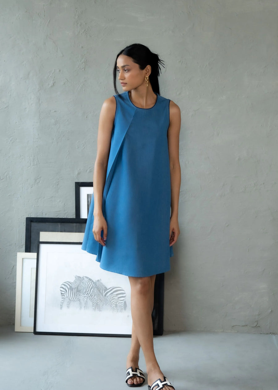 A Model Wearing Blue Denim Cloud Catchers Dress, curated by Only Ethikal