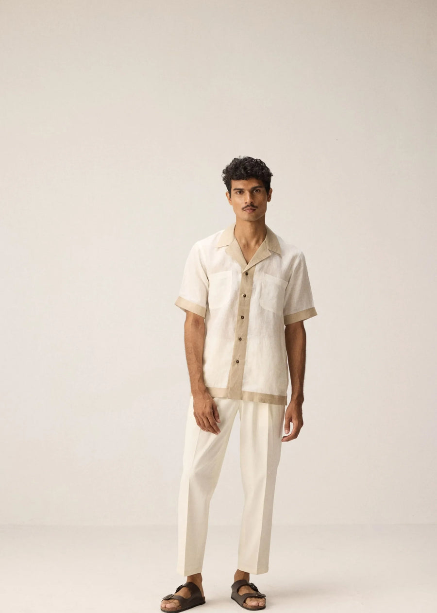 A Model Wearing Multicolor Linen Sandy Trails Shirt, curated by Only Ethikal