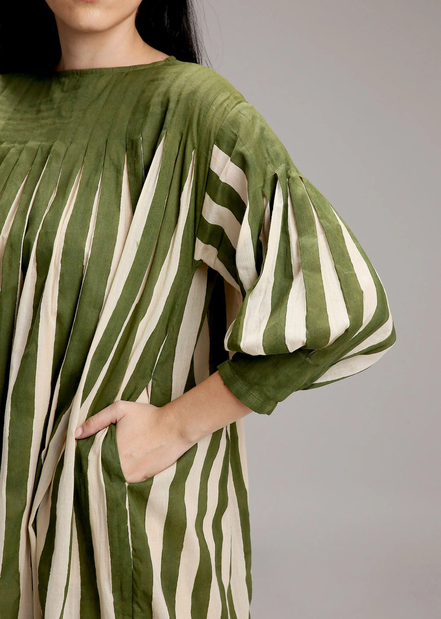 Egg-Shell Green Striped Balloon Dress