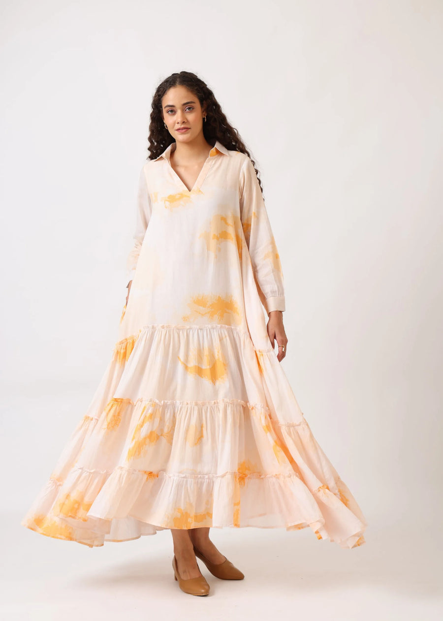 Buy Multicolor Mulmul Cotton Maxi Dress - Blush Bloom Tiered Dress by Noor// Only Ethikal