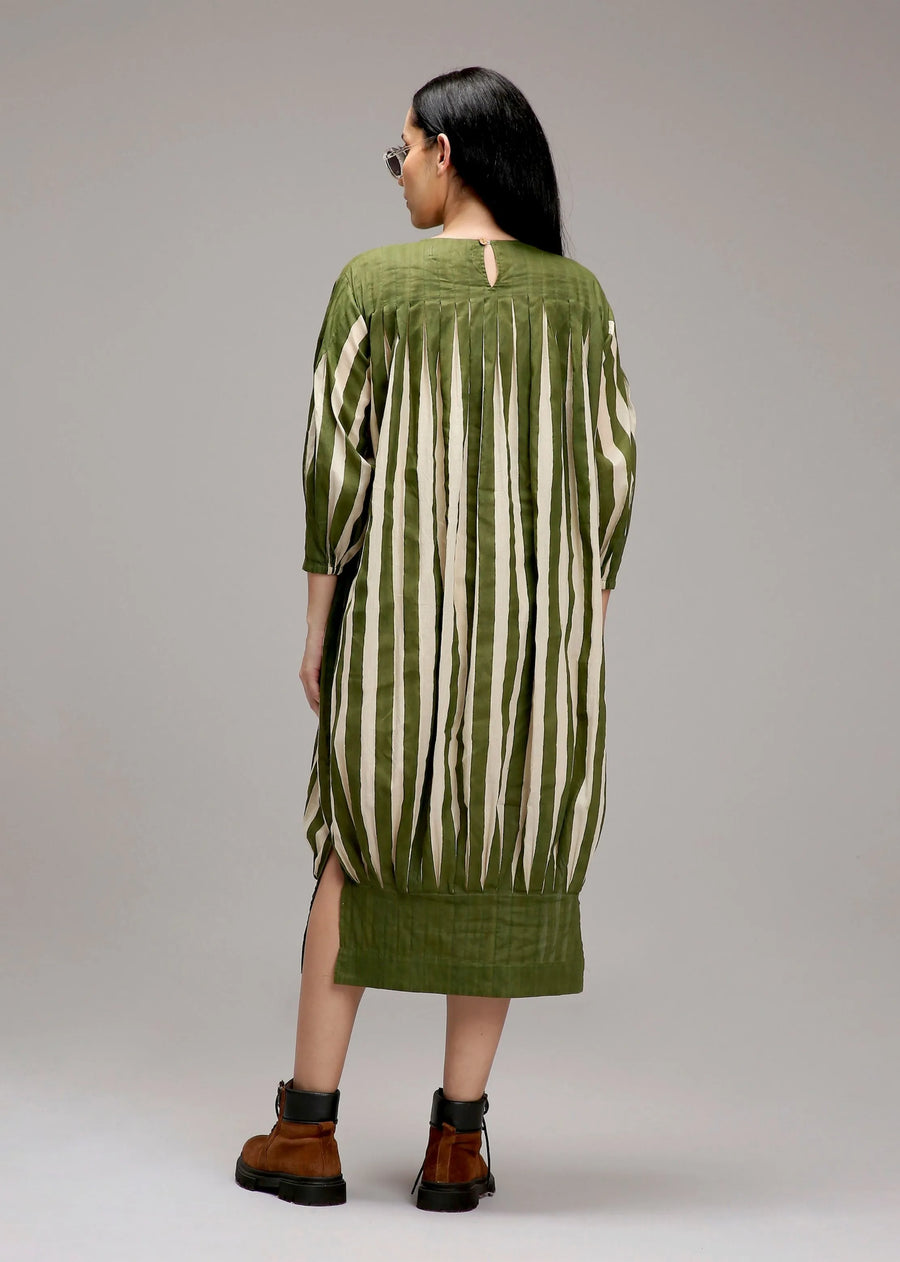 Egg-Shell Green Striped Balloon Dress