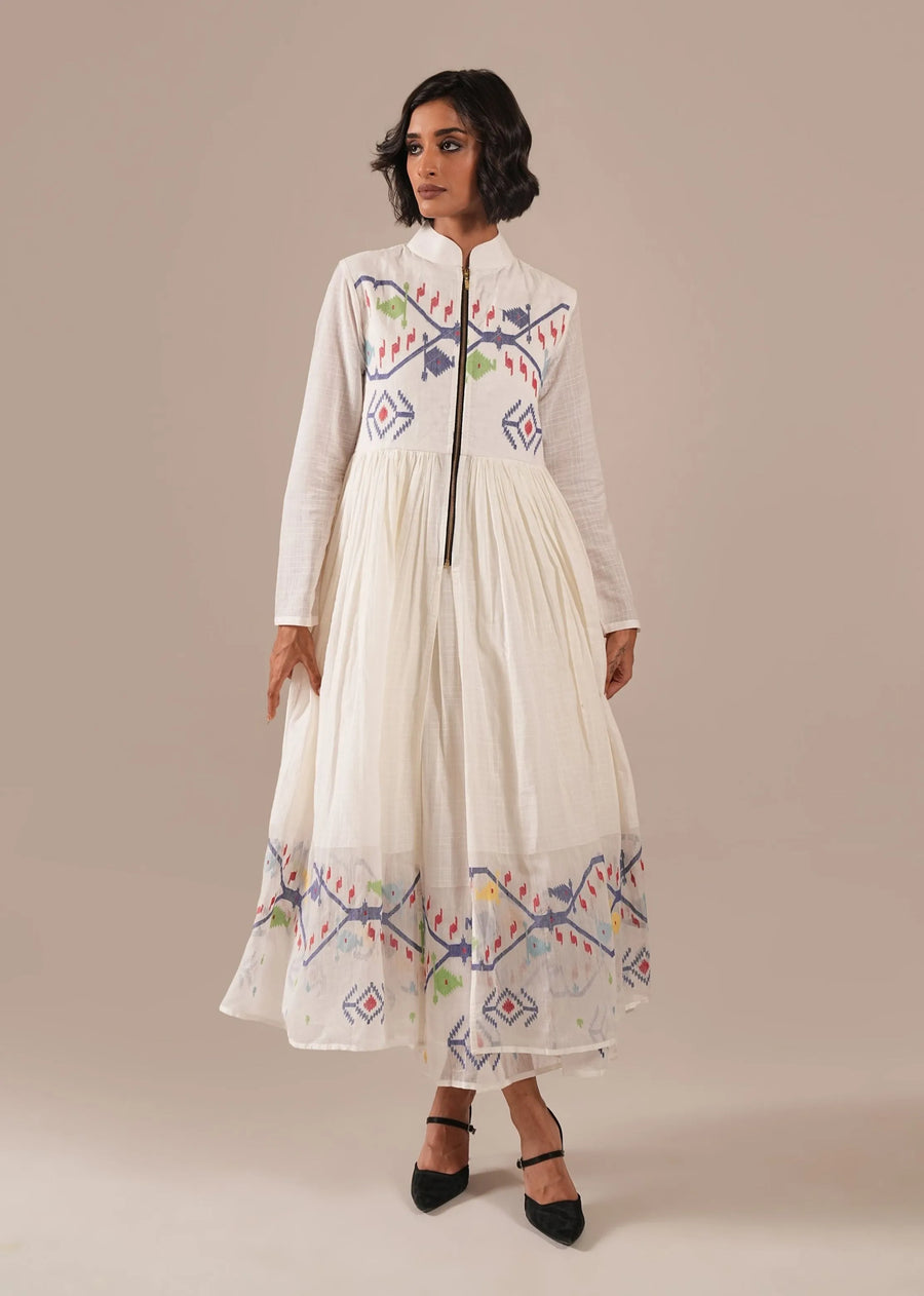 A Model Wearing Multicolor Pure Cotton Swan Wings Dress, curated by Only Ethikal