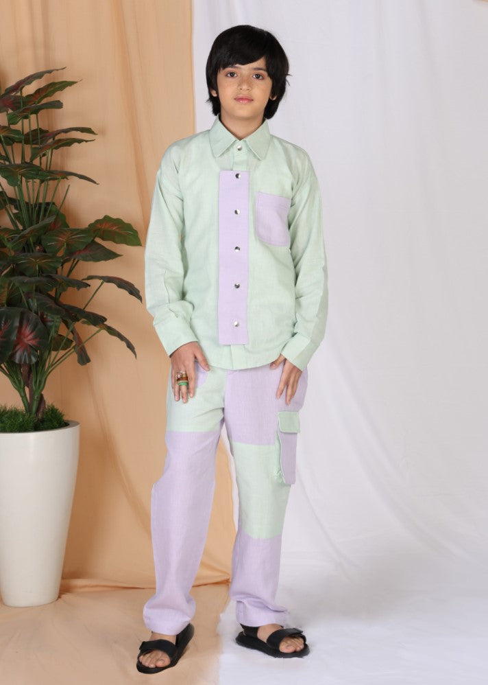 A Model Wearing Multicolor Linen  
         
Fern Panelled Shirt & Pants Set, curated by Only Ethikal